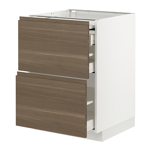 METOD/MAXIMERA - bc w pull-out work surface/3drw, white/Voxtorp walnut effect | IKEA Taiwan Online - PE832469_S4
