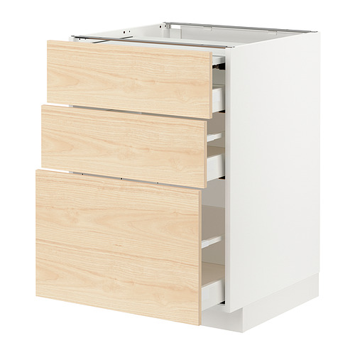 METOD/MAXIMERA - bc w pull-out work surface/3drw, white/Askersund light ash effect, 60x60x80 cm | IKEA Taiwan Online - PE832479_S4