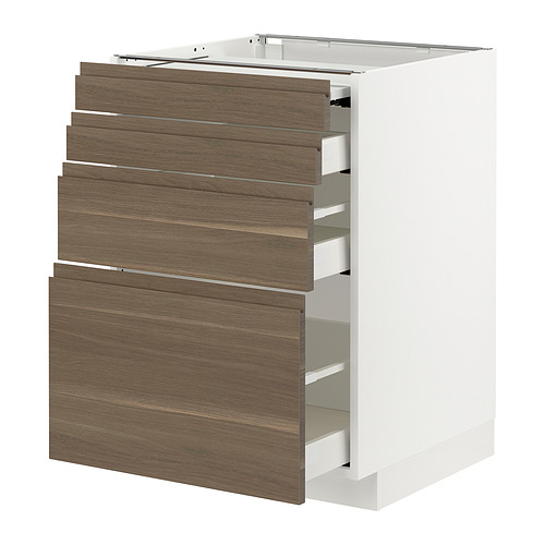 METOD/MAXIMERA - bc w pull-out work surface/3drw, white/Voxtorp walnut effect | IKEA Taiwan Online - PE832539_S4