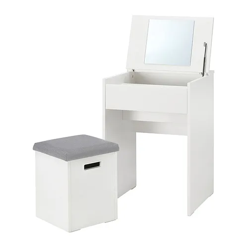 MALMSLÄTT - 化妝台附椅凳，白色/Vissle 淺灰色 | IKEA 線上購物 - E1013562_S4
