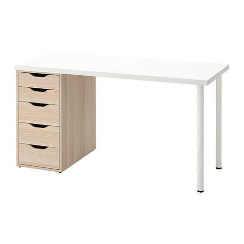 LAGKAPTEN / ALEX desk, white stained oak effect/white, 140x60 cm - IKEA