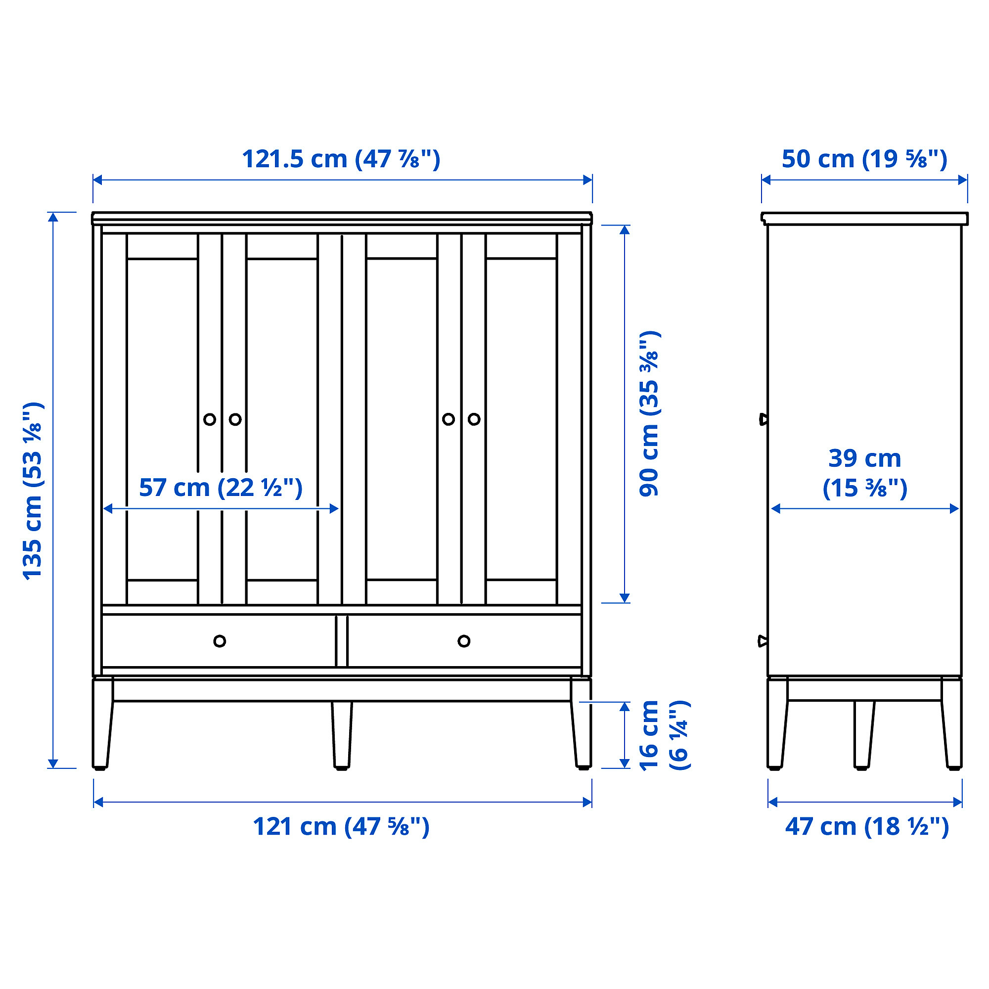 IDANÄS cabinet with bi-folded glass doors