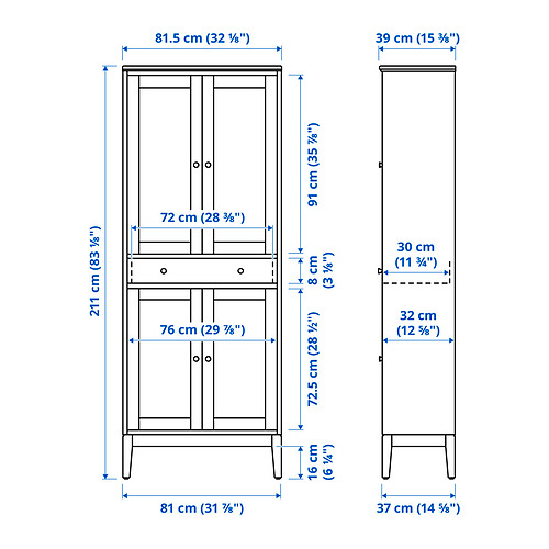 IDANÄS high cabinet w gls-drs and 1 drawer