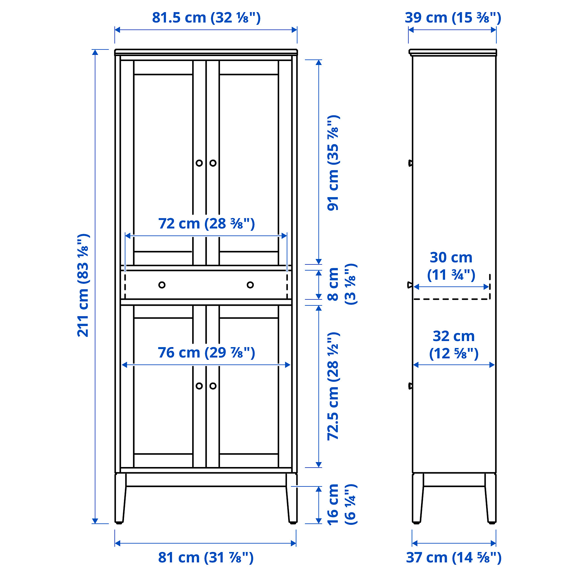 IDANÄS high cabinet w gls-drs and 1 drawer