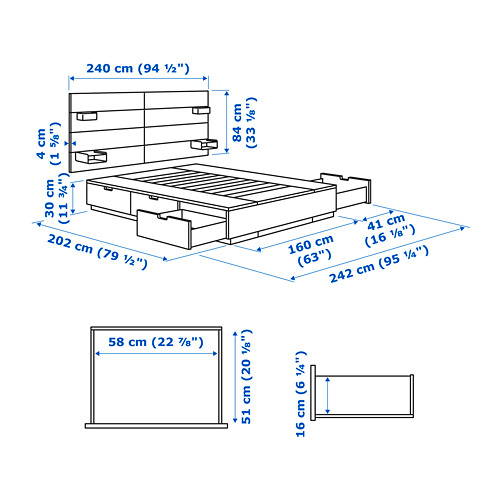 NORDLI - 床框, 白色, 附床底板條/抽屜/床頭板 | IKEA 線上購物 - PE733664_S4