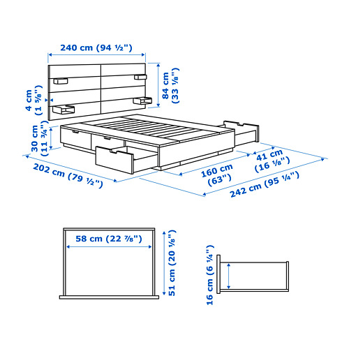 NORDLI 床框附抽屜/床頭板