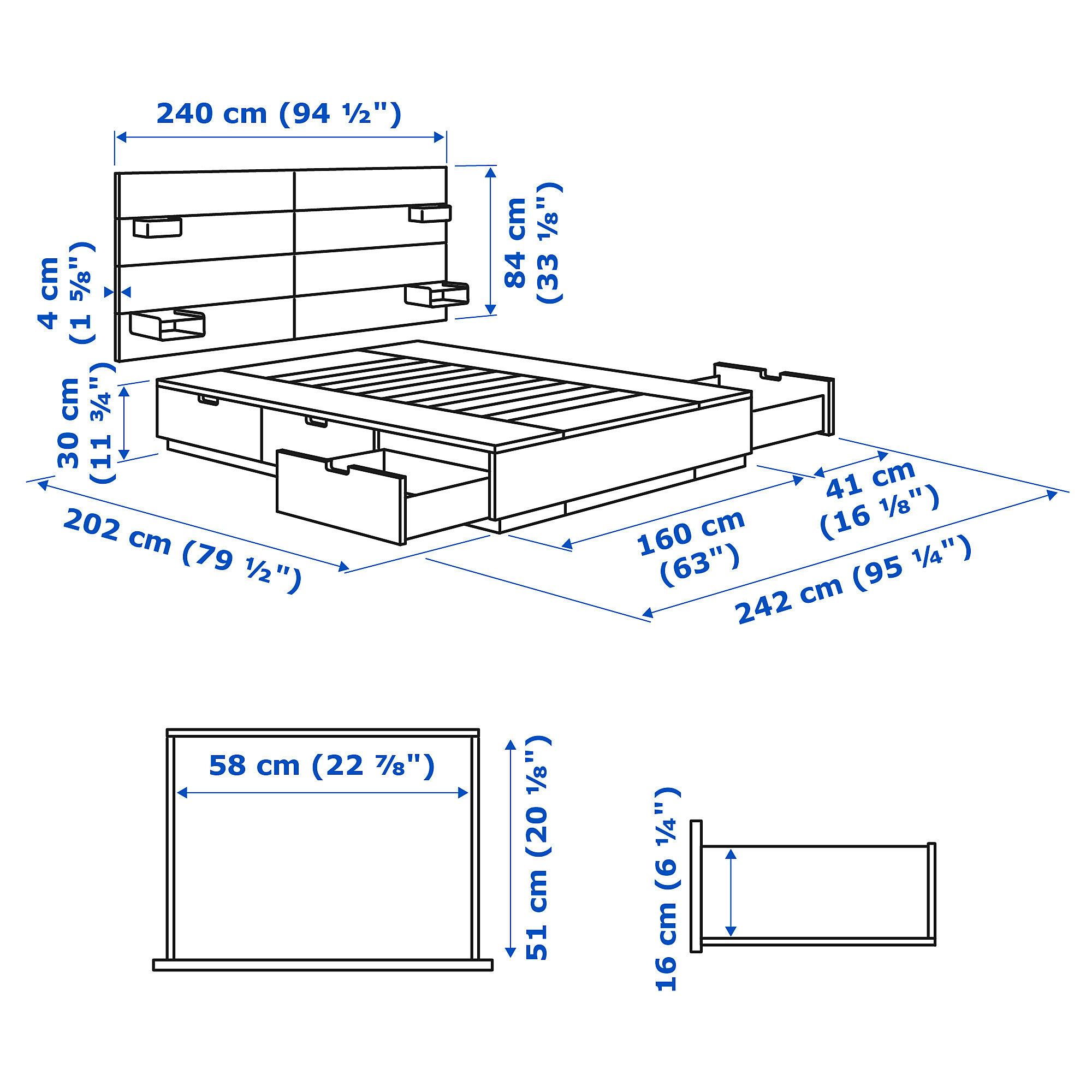 NORDLI bed frame w storage and headboard