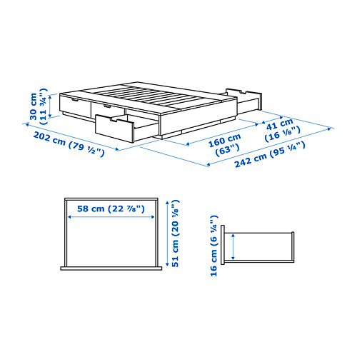 NORDLI - 床框, 白色, 附床底板條/抽屜 | IKEA 線上購物 - PE733735_S4