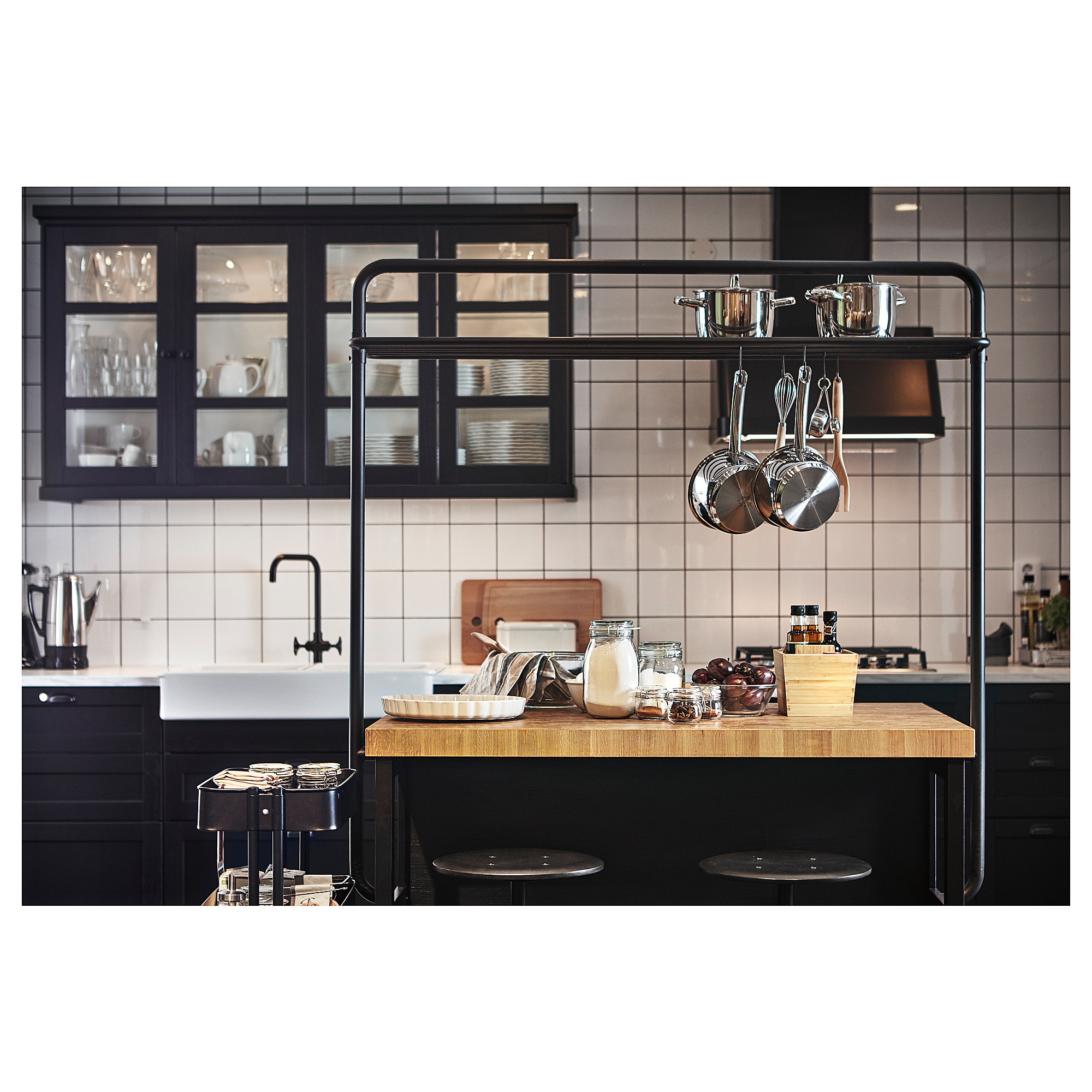 VADHOLMA kitchen island with rack