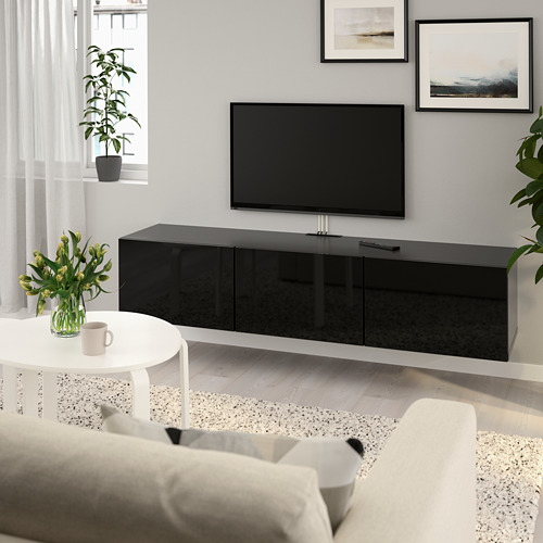 BESTÅ - TV bench with doors, black-brown/Selsviken high-gloss/black | IKEA Taiwan Online - PE734048_S4