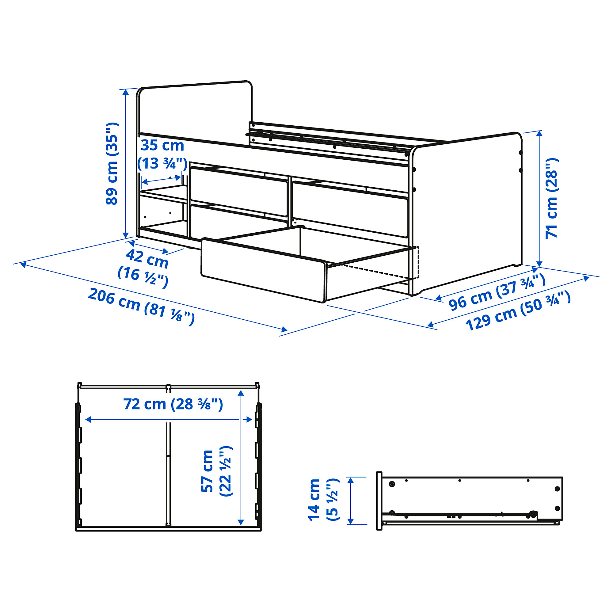 SLÄKT bed frame w storage+slatted bedbase