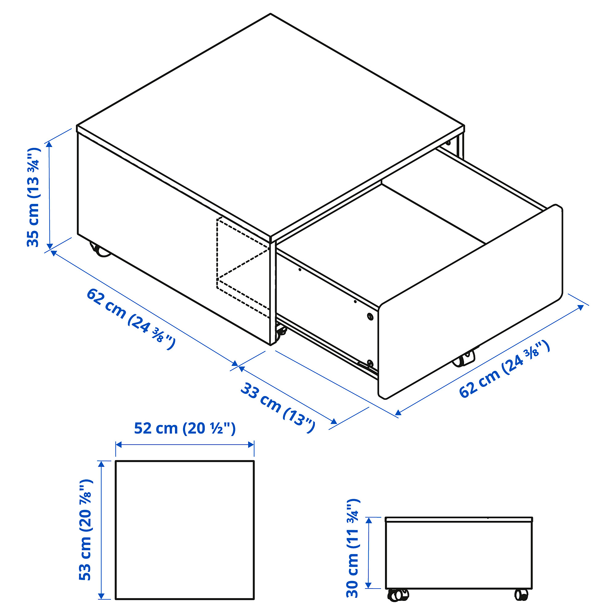 SLÄKT bed frame with 3 storage boxes