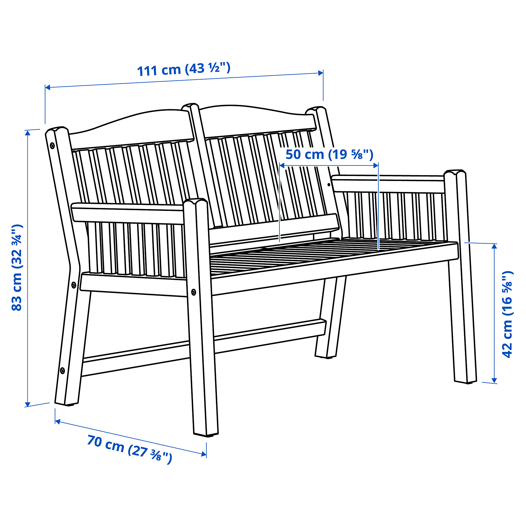 PÄRONHOLMEN bench with backrest, outdoor