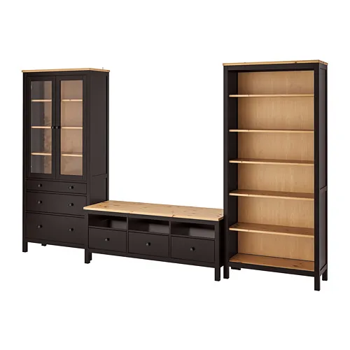 HEMNES - 電視收納組合, 黑棕色/淺棕色 透明玻璃, 326x198 公分 | IKEA 線上購物 - PE776188_S4