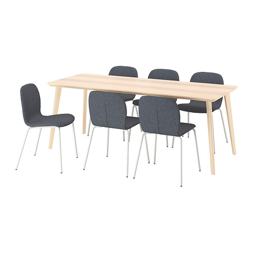 LISABO/KARLPETTER - table and 6 chairs, ash veneer/Gunnared medium grey white, 200x78 cm | IKEA Taiwan Online - PE944025_S4