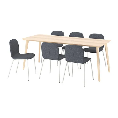 LISABO/KARLPETTER - 餐桌附6張餐椅, 實木貼皮 梣木/Gunnared中灰色 白色, 200x78 公分 | IKEA 線上購物 - PE944025_S4