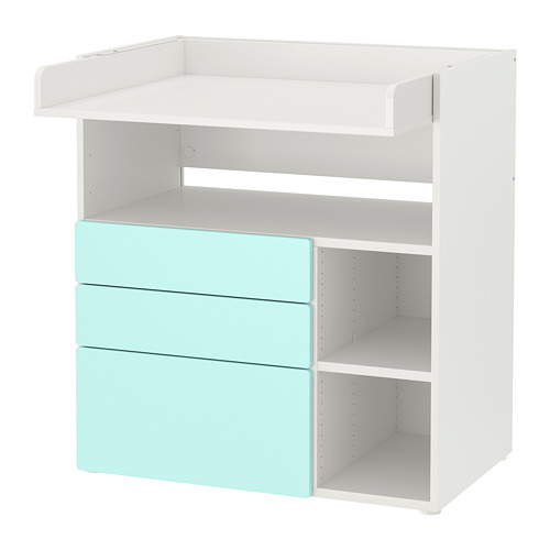 SMÅSTAD - 嬰兒尿布更換桌, 白色 淺土耳其藍/附3個抽屜 | IKEA 線上購物 - PE788938_S4