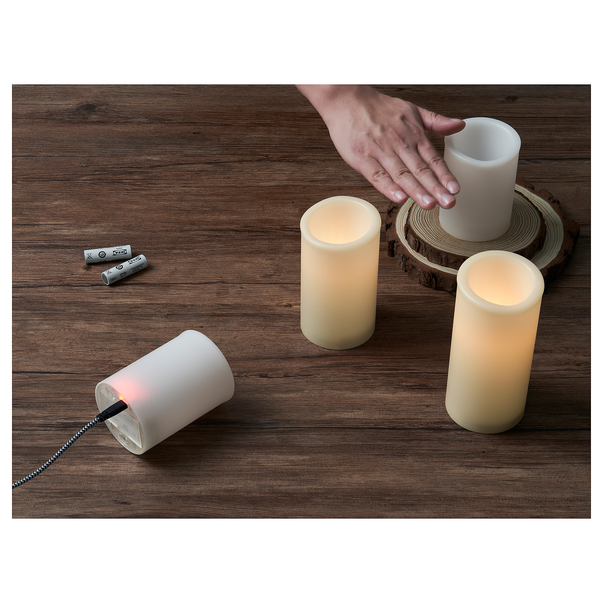 ÄDELLÖVTRÄD LED block candle, set of 3