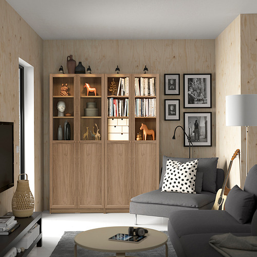 BILLY/OXBERG bookcase comb w panel/glass doors