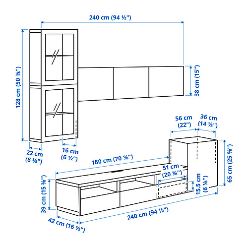 BESTÅ - TV storage combination/glass doors, white/Lappviken white clear glass | IKEA Taiwan Online - PE834621_S4