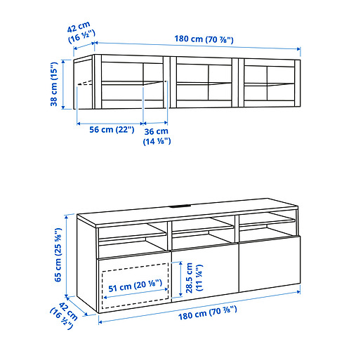 BESTÅ - TV storage combination/glass doors, white stained oak effect/Lappviken white stained oak eff clear glass | IKEA Taiwan Online - PE834617_S4