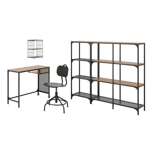 FJÄLLBO/KULLABERG/GULLHULT - desk and storage combination, and swivel chair black/pine | IKEA Taiwan Online - PE834611_S4