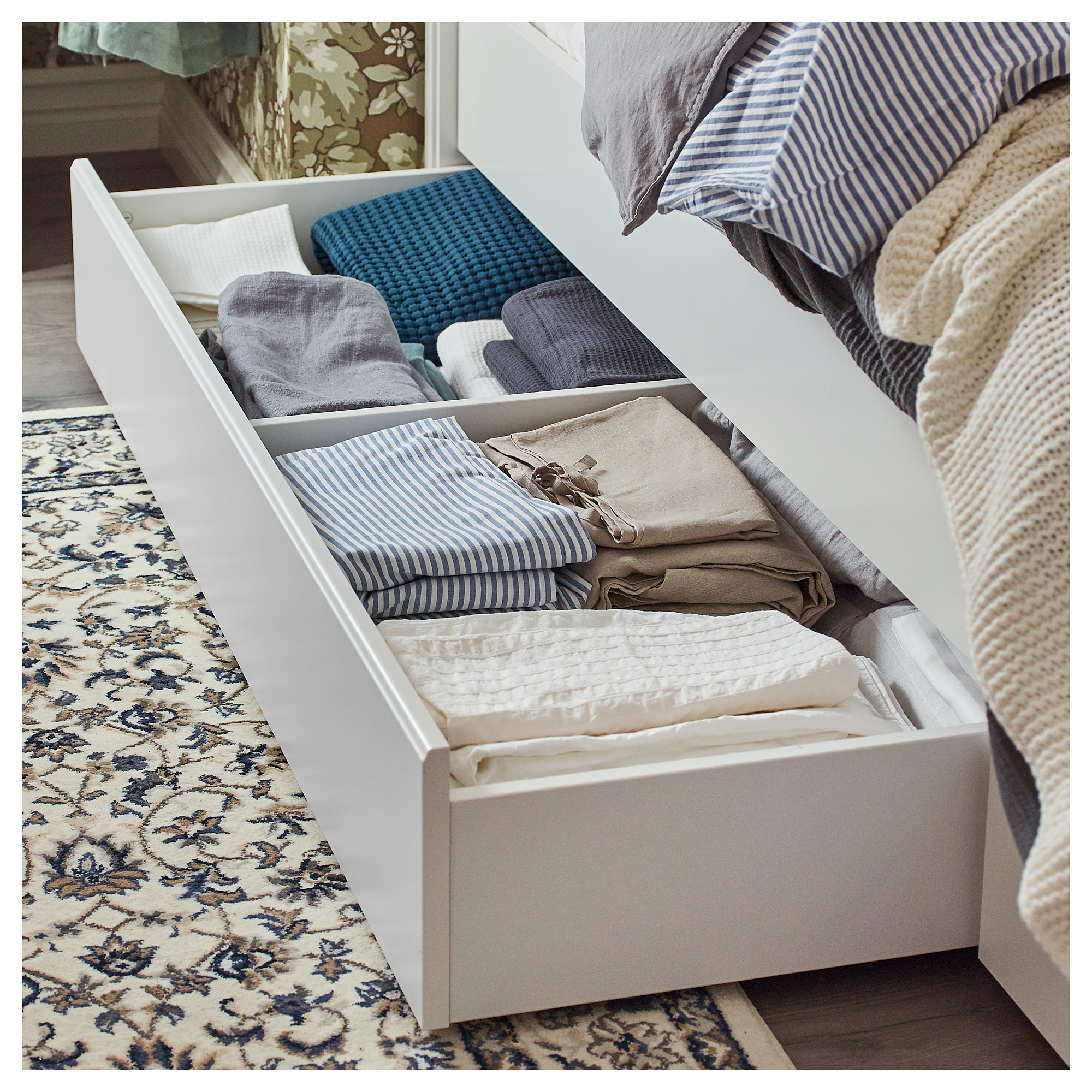 SONGESAND bed frame with 4 storage boxes