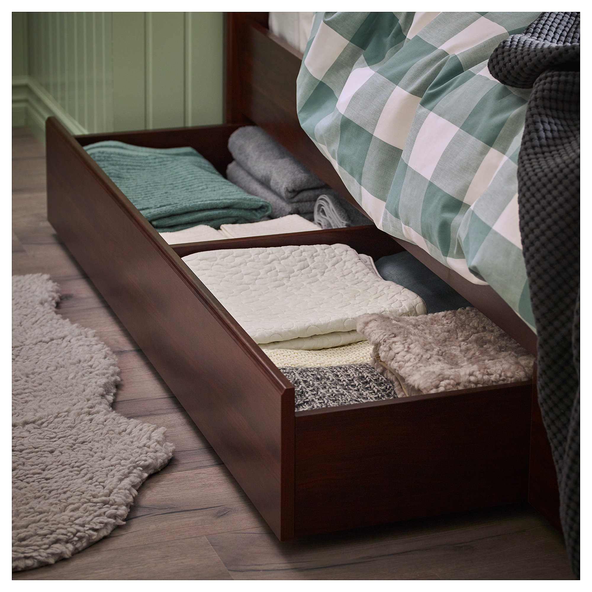 SONGESAND - bed frame with 2 storage boxes, brown/Lönset SONGESAND - bed frame with 2 storage boxes, brown/Lönset