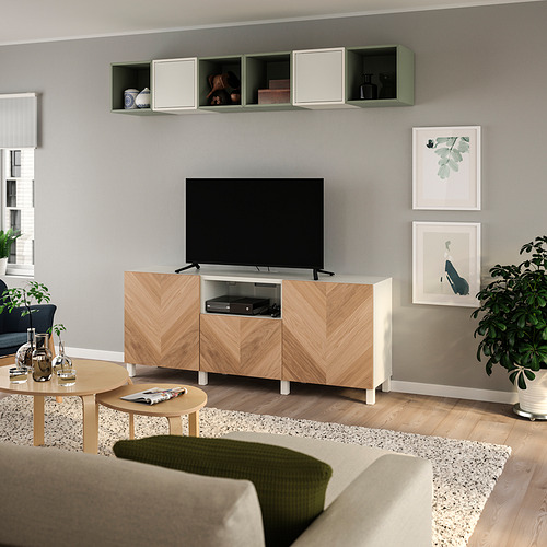 BESTÅ/EKET - cabinet combination for TV, white/light green/oak veneer | IKEA Taiwan Online - PE834695_S4