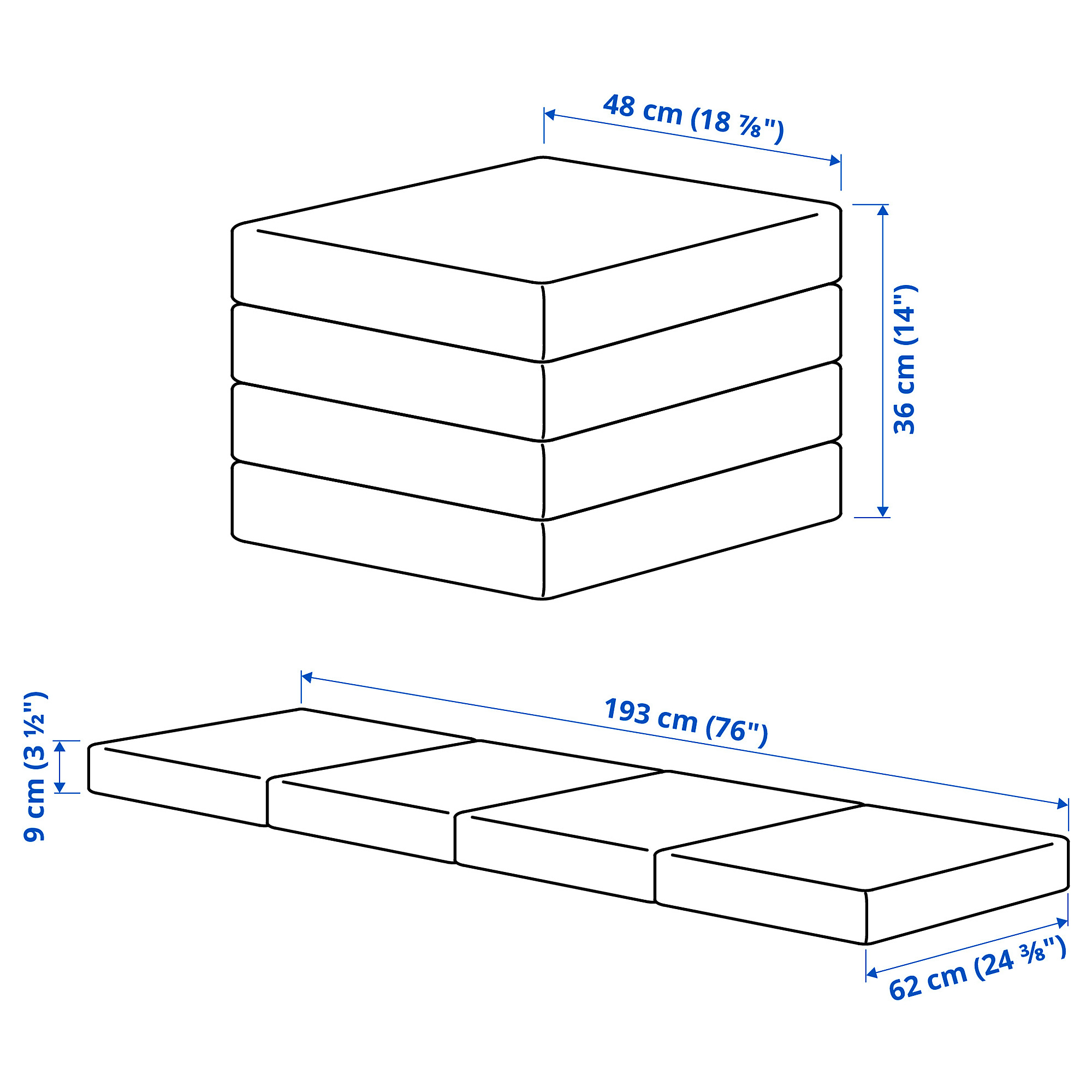 SLÄKT pouffe/mattress, foldable