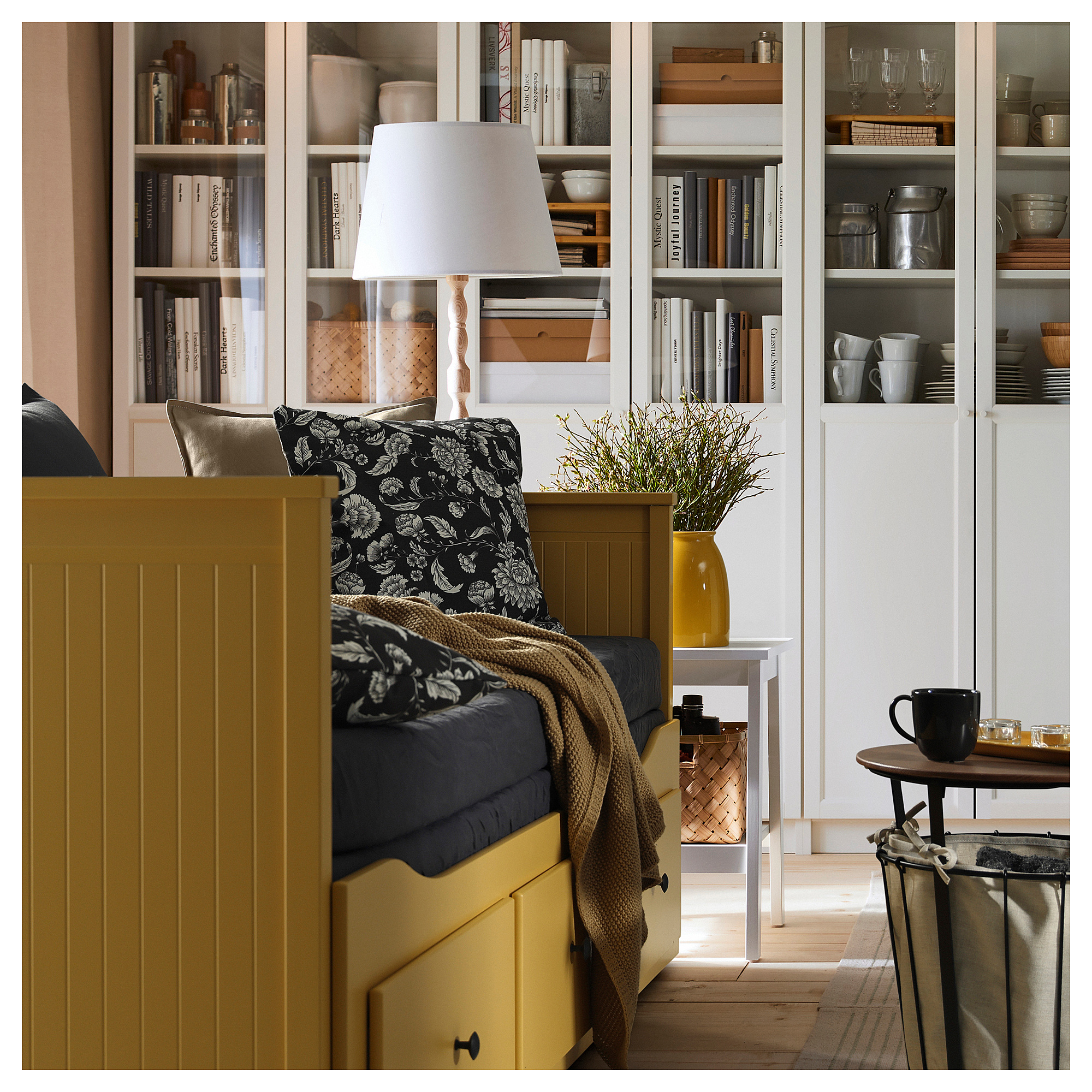 HEMNES 坐臥兩用床/3床底收納盒/2床墊