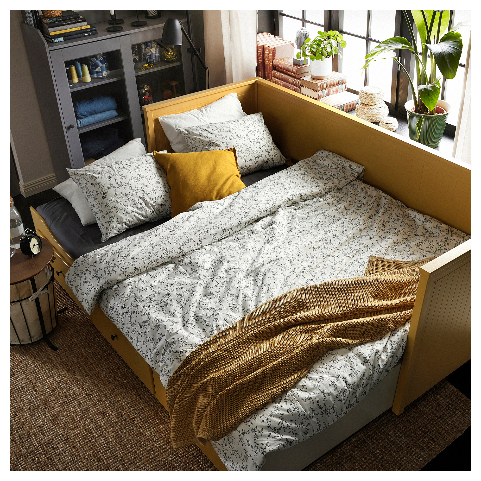 HEMNES 坐臥兩用床/3床底收納盒/2床墊