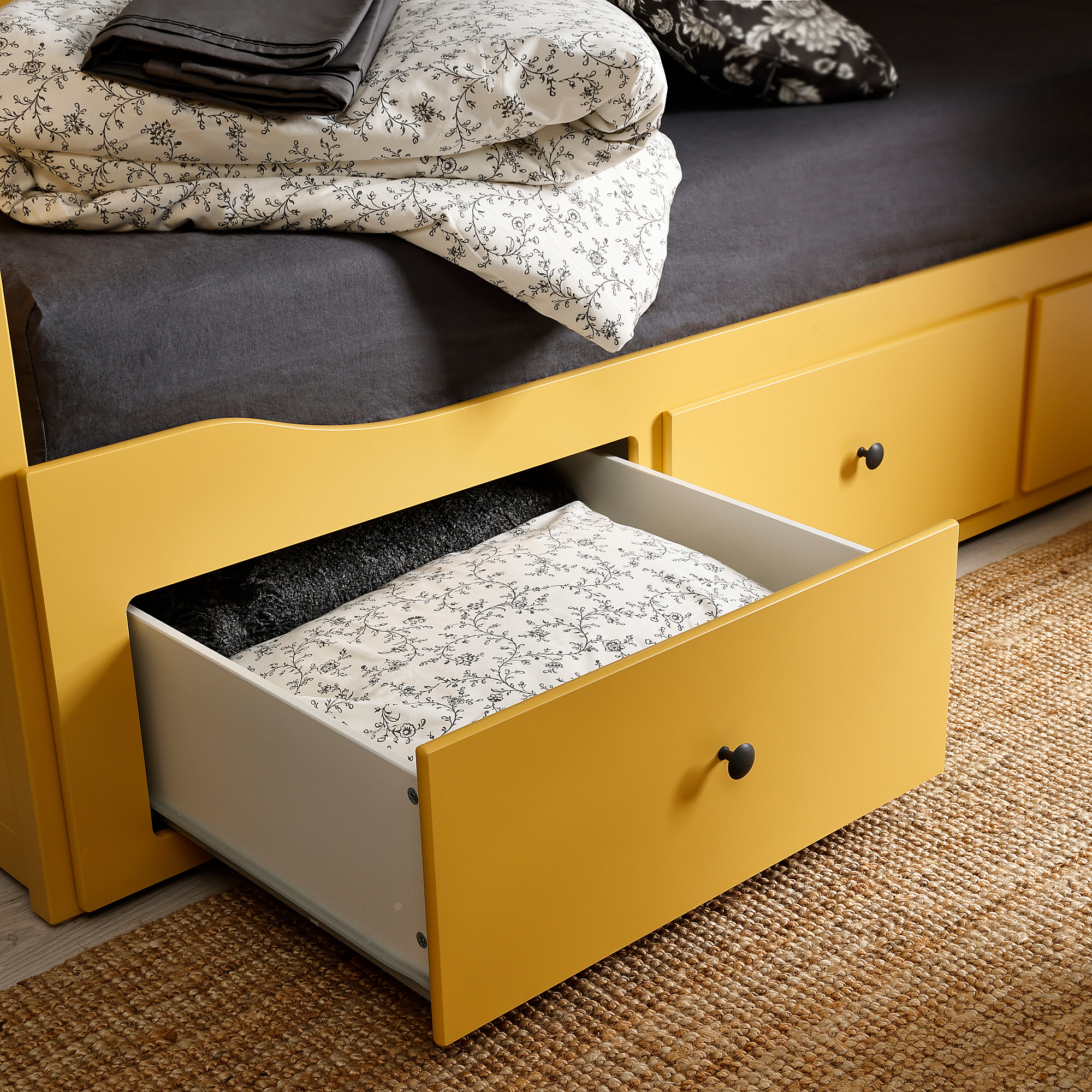 HEMNES 坐臥兩用床/3床底收納盒/2床墊