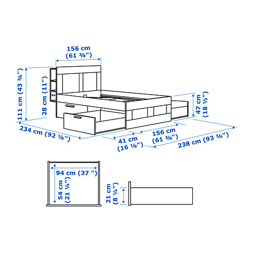 BRIMNES bed frame w storage and headboard