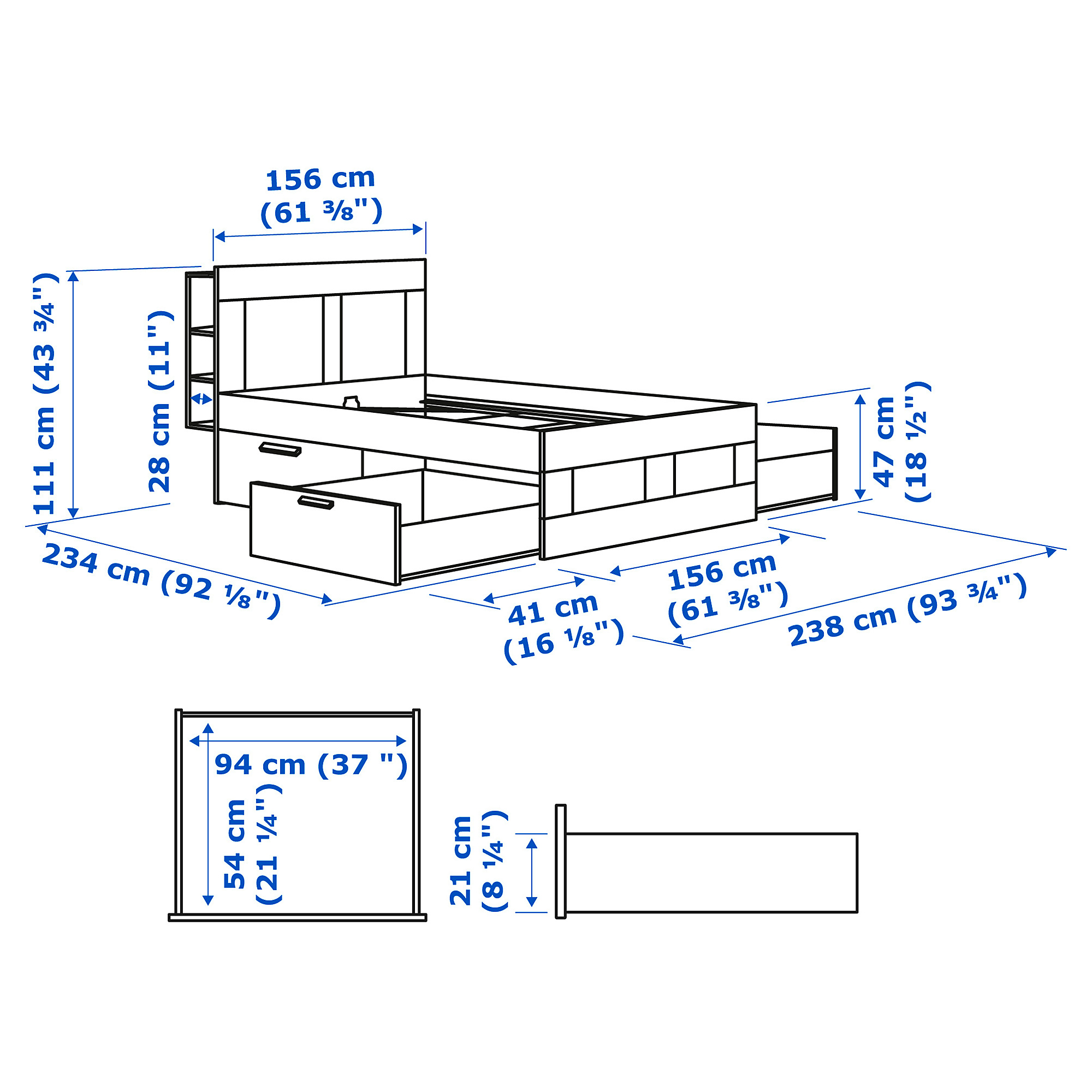 BRIMNES bed frame w storage and headboard