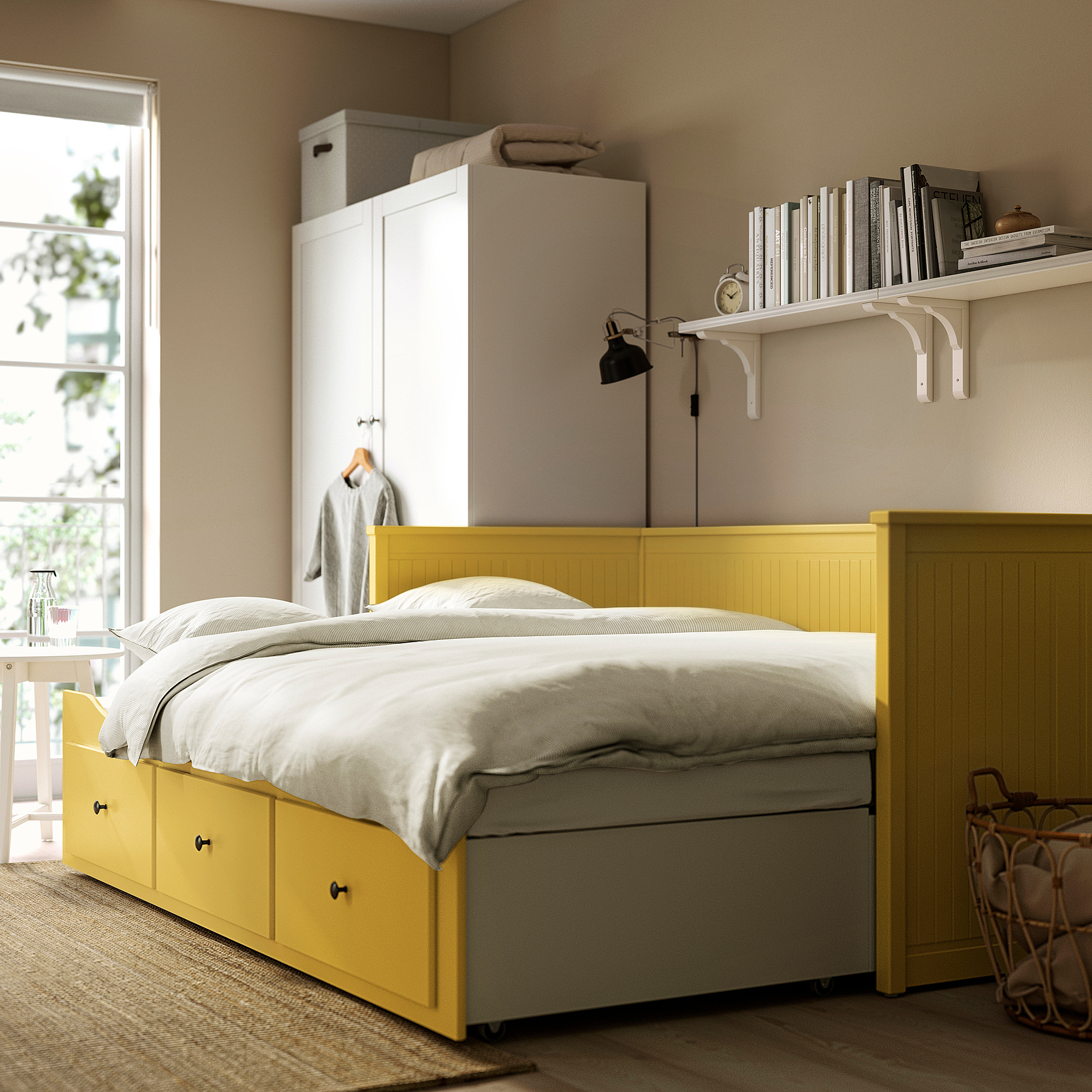 HEMNES 坐臥兩用床/3床底收納盒/2床墊