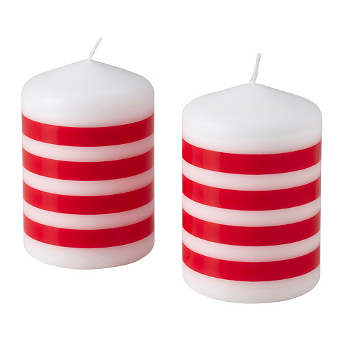 VINTERFINT - unscented pillar candle, stripe pattern red/white, 10 cm | IKEA Taiwan Online - PE944472_S4