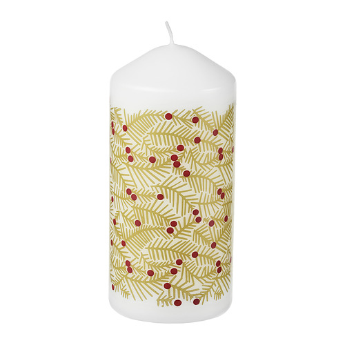 VINTERFINT - unscented pillar candle, fir needle pattern gold-colour, 14 cm | IKEA Taiwan Online - PE944473_S4