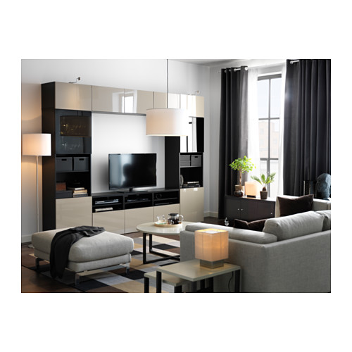 BESTÅ - TV storage combination/glass doors, black-brown/Selsviken high-gloss/beige smoked glass | IKEA Taiwan Online - PH128641_S4
