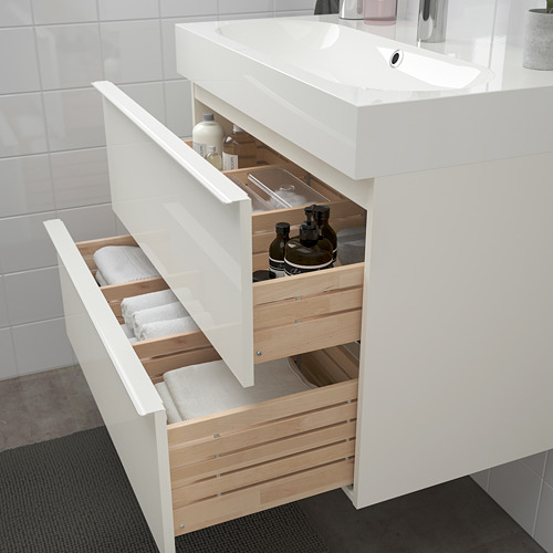 GODMORGON/BRÅVIKEN - wash-stand with 2 drawers, high-gloss white/Brogrund tap | IKEA Taiwan Online - PE736156_S4