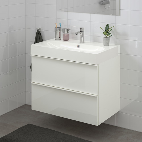 GODMORGON/BRÅVIKEN - wash-stand with 2 drawers, high-gloss white/Brogrund tap | IKEA Taiwan Online - PE736158_S4