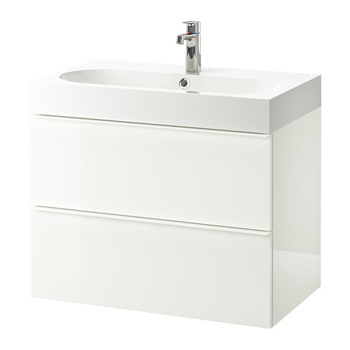 GODMORGON/BRÅVIKEN - wash-stand with 2 drawers, high-gloss white/Brogrund tap | IKEA Taiwan Online - PE736161_S4