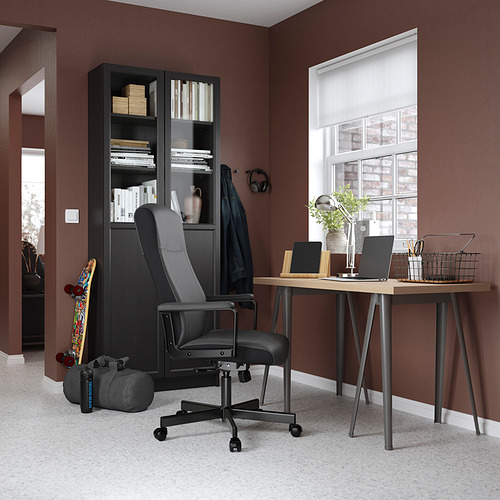 LAGKAPTEN/NÄRSPEL - desk, white stained oak effect/dark grey | IKEA Taiwan Online - PE835316_S4