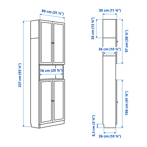 BILLY/OXBERG bookcase w doors/extension unit