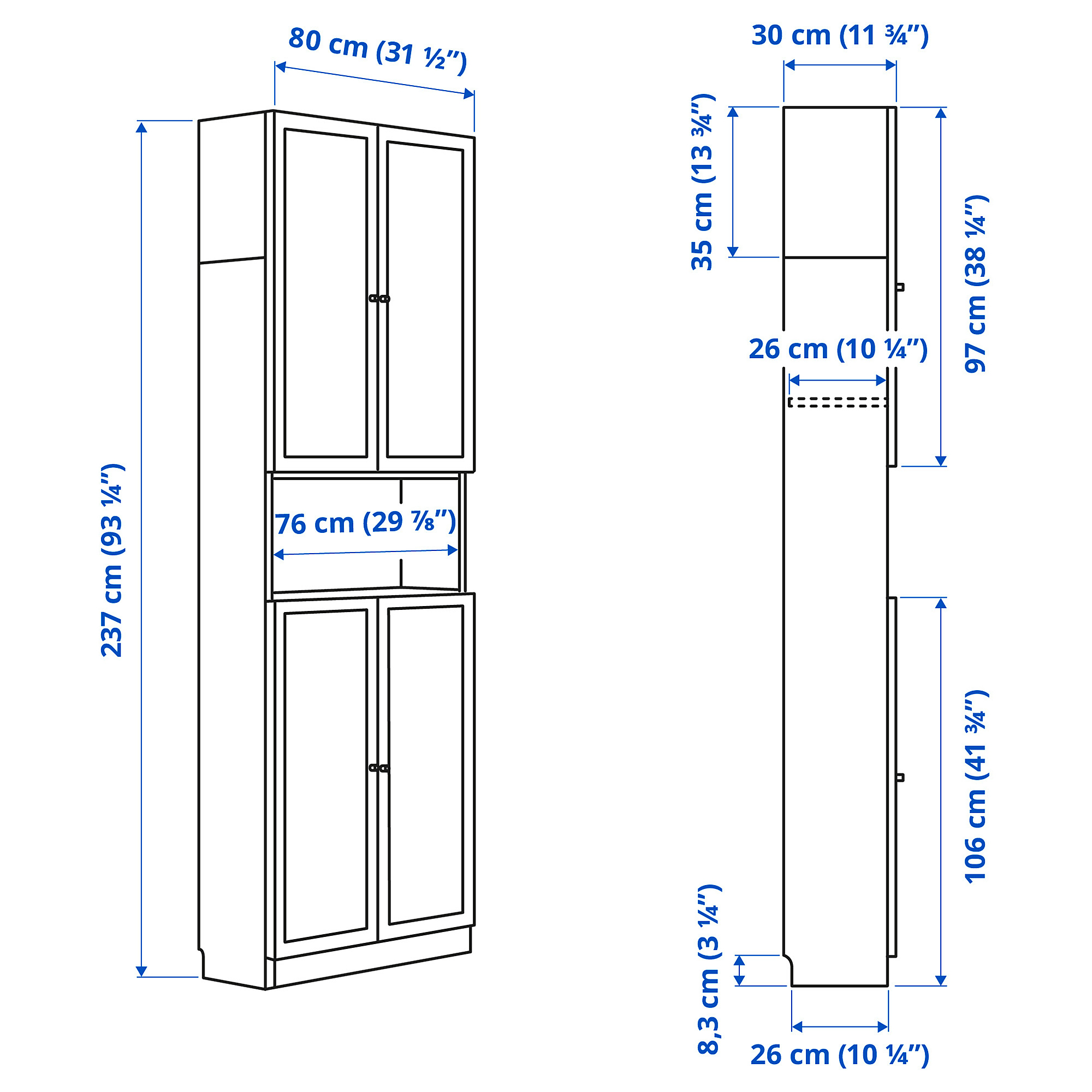 BILLY/OXBERG bookcase w doors/extension unit