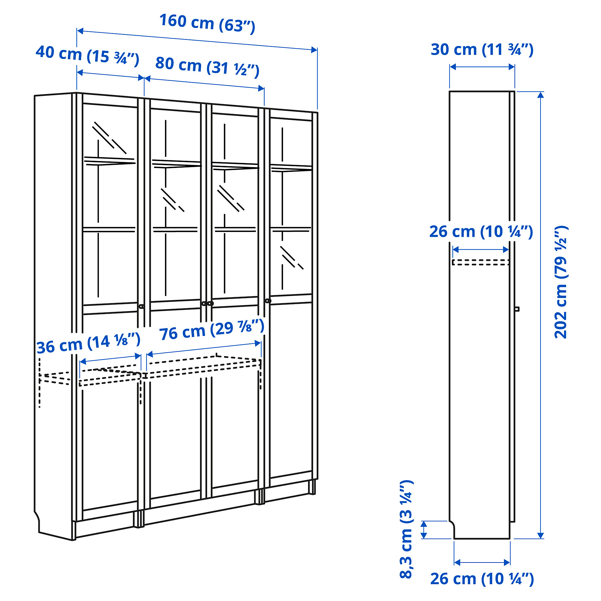 BILLY/OXBERG bookcase comb w panel/glass doors