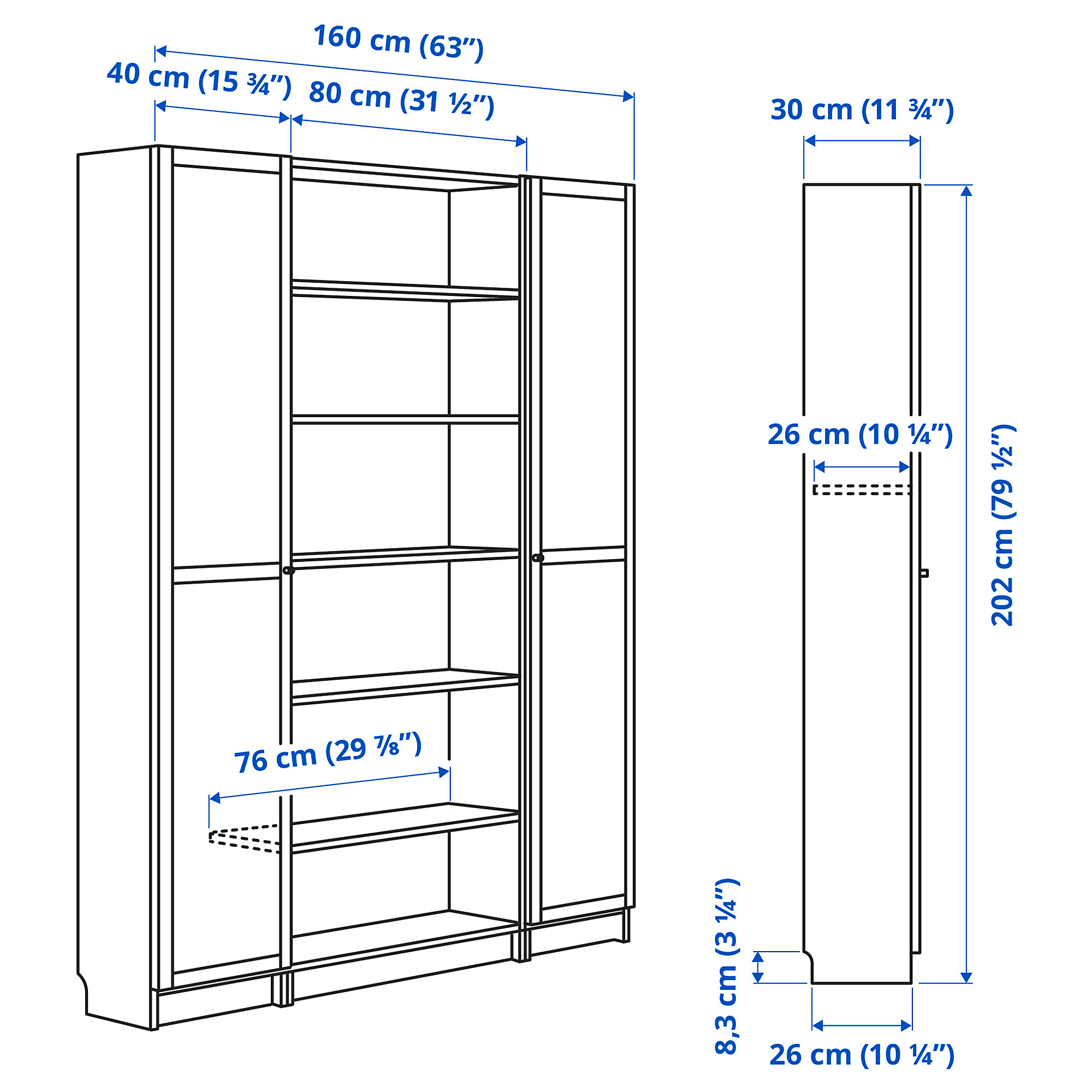 BILLY/OXBERG bookcase combination w glass doors