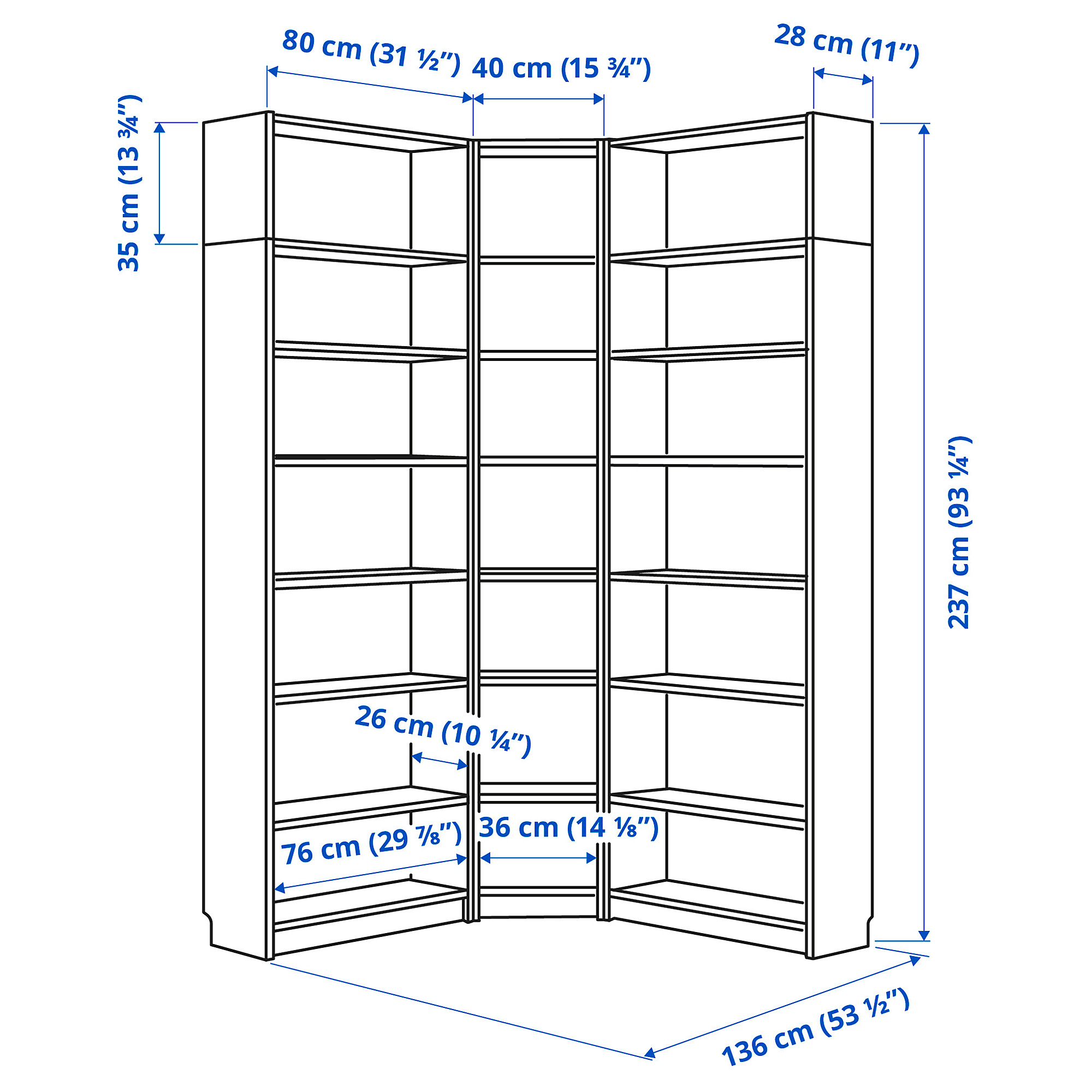 BILLY bookcase corner comb w ext units