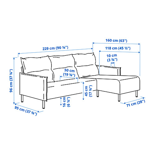 MANNARP 3-seat sofa with chaise longue