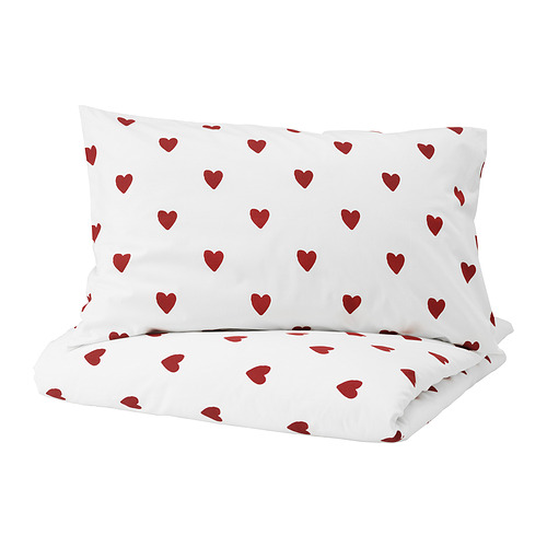 BARNDRÖM - duvet cover and pillowcase, heart pattern/white red, 150x200/50x80 cm | IKEA Taiwan Online - PE944982_S4
